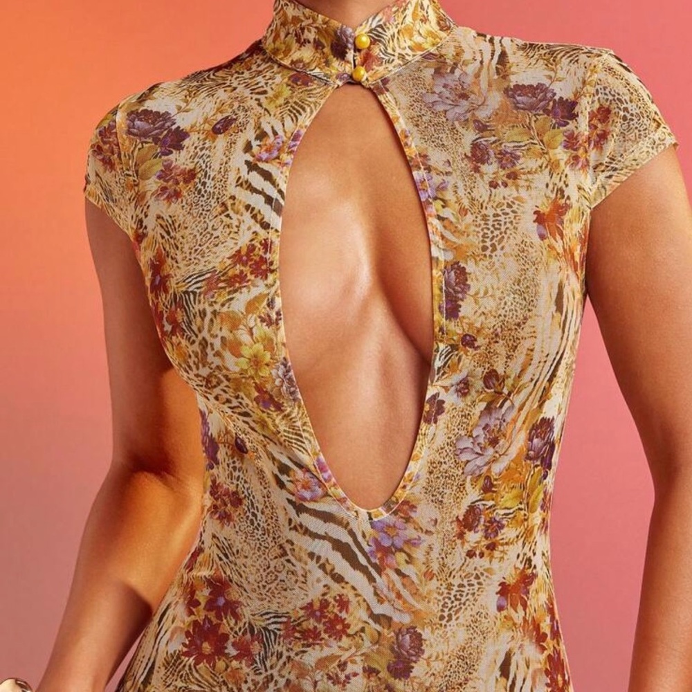 Floral Animal Print Keyhole Dress